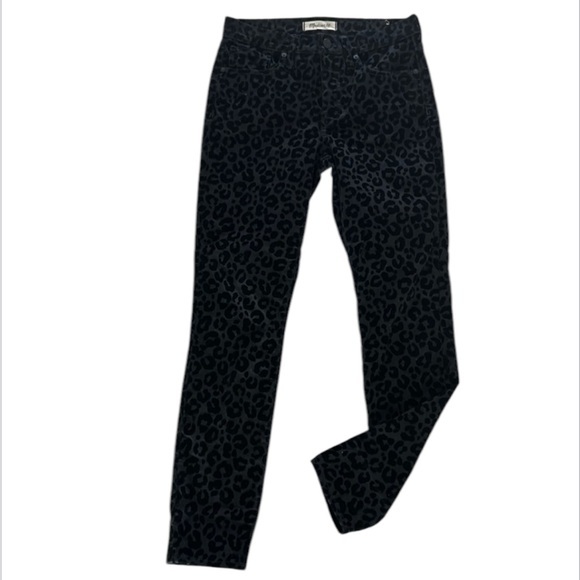 Madewell 9" mid rise skinny jeans Flocked leopard print black size 25 - Picture 1 of 11